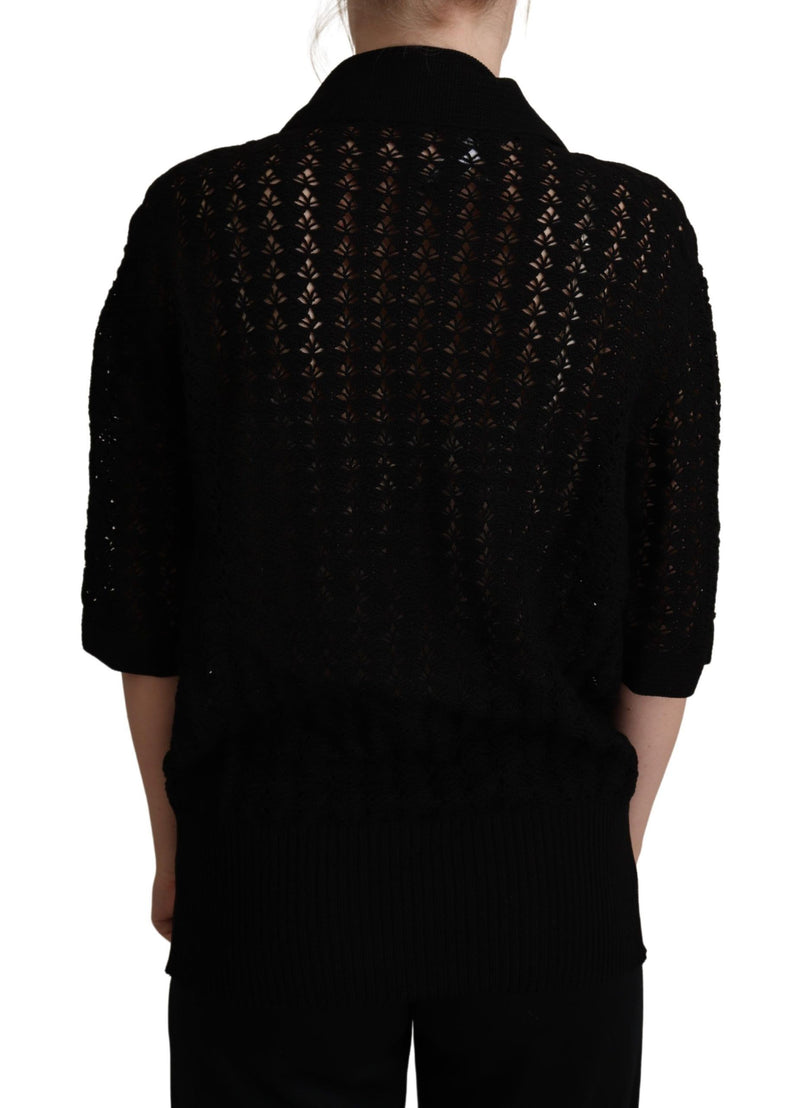 Pull en coton noir brodé à maille de Dolce &amp; Gabbana