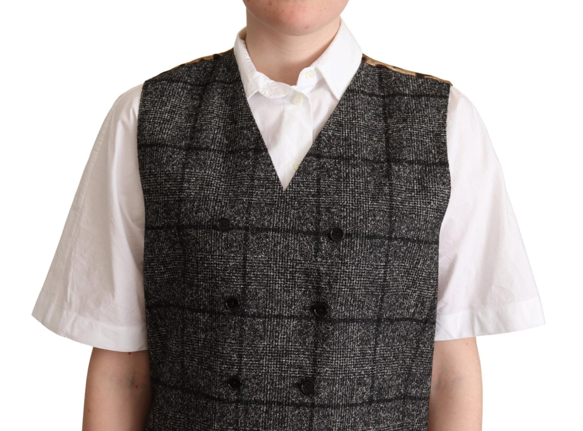 Gilet en laine grise à imprimé léopard Dolce &amp; Gabbana