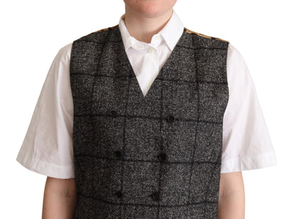 Gilet en laine grise à imprimé léopard Dolce & Gabbana