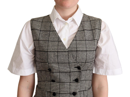 Dolce & Gabbana grijs geruit, mouwloos vest.