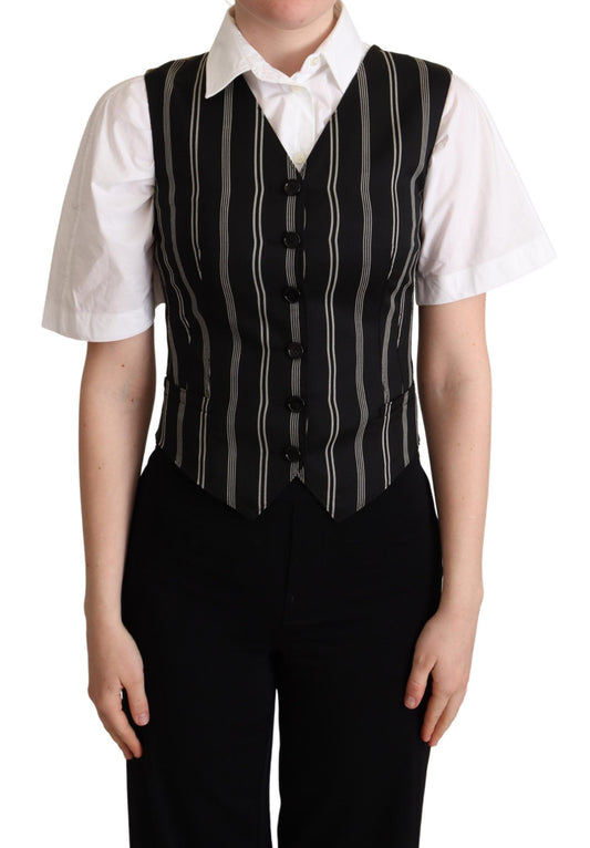Gilet sans manches noir à rayures et imprimé léopard de Dolce & Gabbana