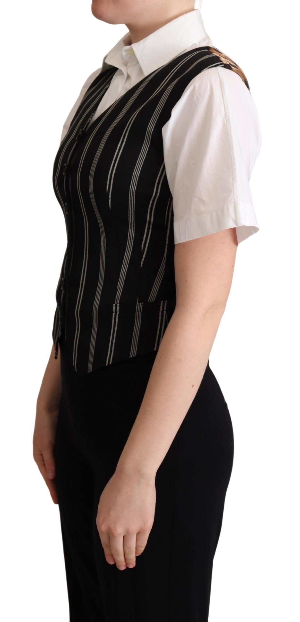 Dolce & Gabbana Zwart gestreept vest met luipaardprint