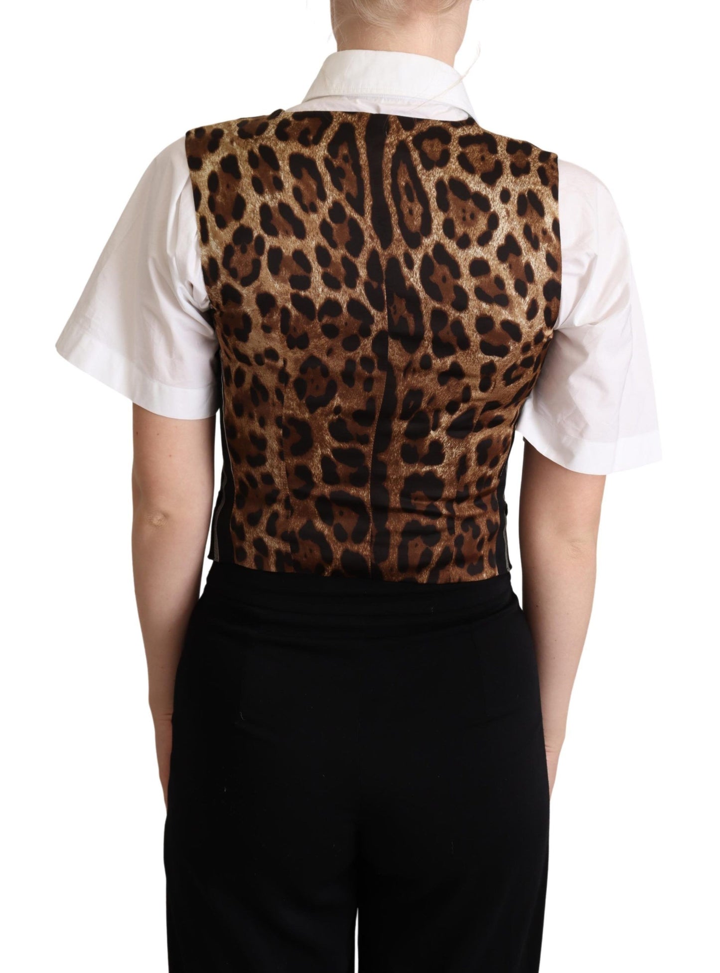 Dolce & Gabbana Zwart gestreept vest met luipaardprint