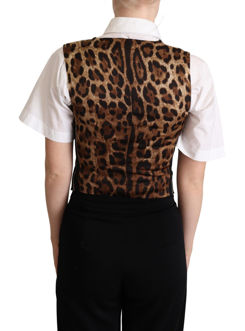 Gilet sans manches noir à rayures et imprimé léopard de Dolce &amp; Gabbana