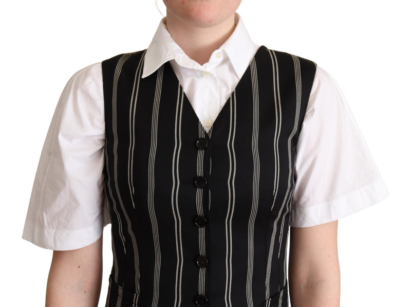 Gilet sans manches noir à rayures et imprimé léopard de Dolce &amp; Gabbana