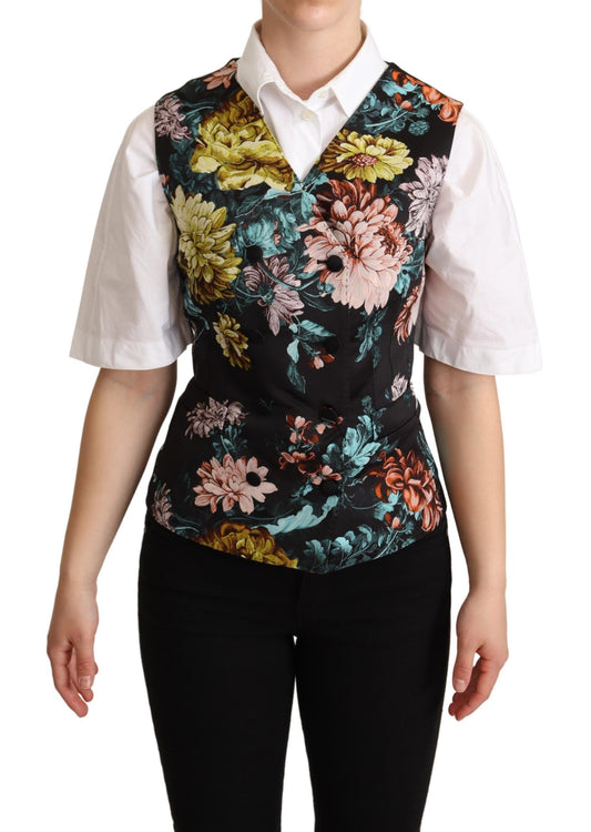 Gilet sans manches en jacquard noir à motifs floraux de Dolce & Gabbana