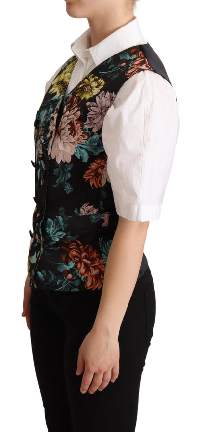 Gilet sans manches en jacquard noir à motifs floraux de Dolce & Gabbana
