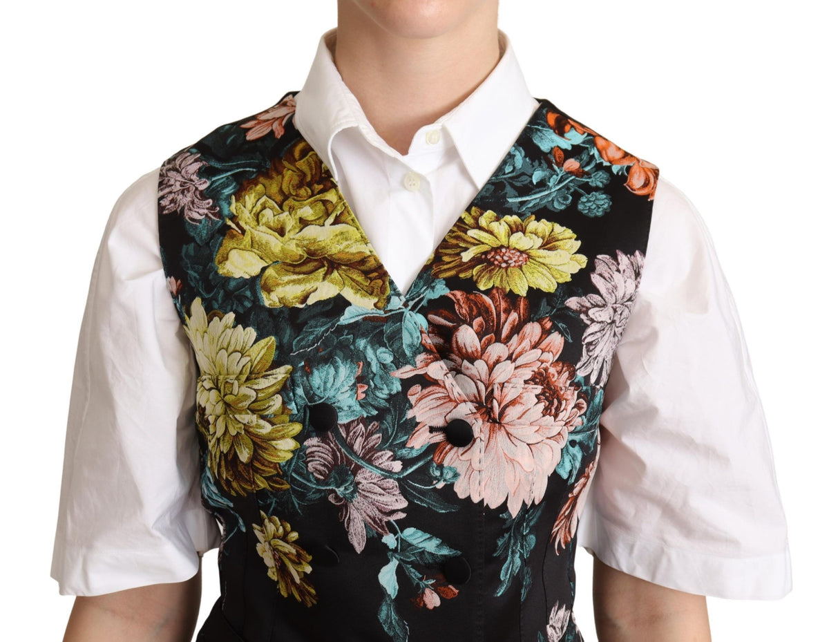 Gilet sans manches en jacquard noir à motifs floraux de Dolce &amp; Gabbana