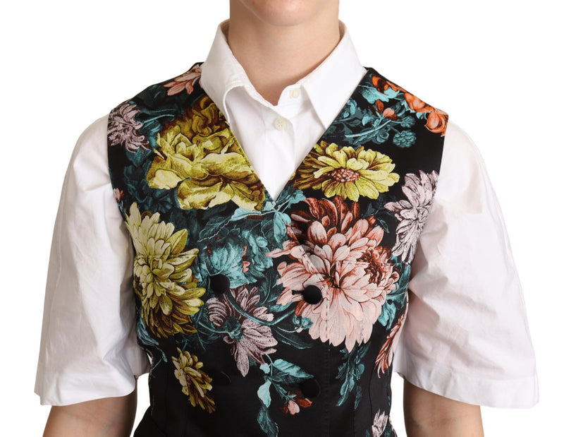 Gilet sans manches en jacquard noir à motifs floraux de Dolce &amp; Gabbana