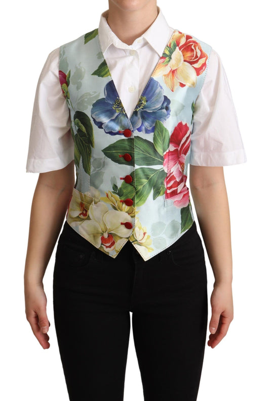 Gilet en soie à motifs floraux vert menthe de Dolce & Gabbana