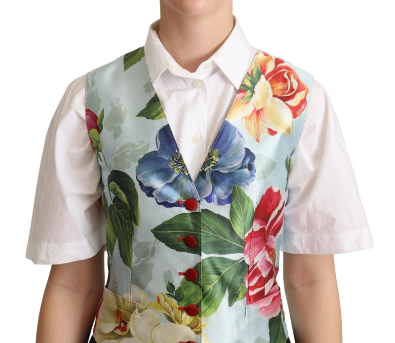Gilet en soie à motifs floraux vert menthe de Dolce &amp; Gabbana
