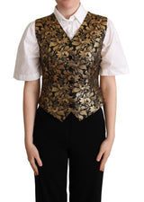 Gilet en soie jacquard noir et or Dolce &amp; Gabbana