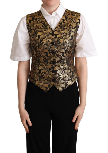 Gilet en soie jacquard noir et or Dolce & Gabbana