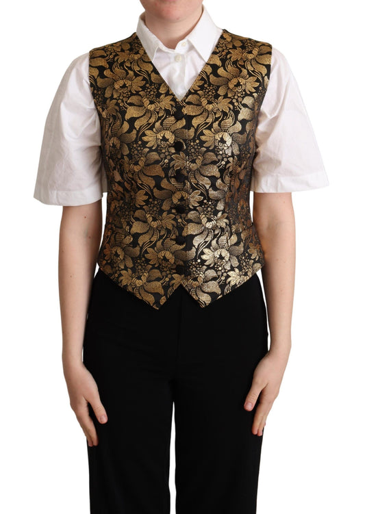 Gilet en soie jacquard noir et or Dolce & Gabbana