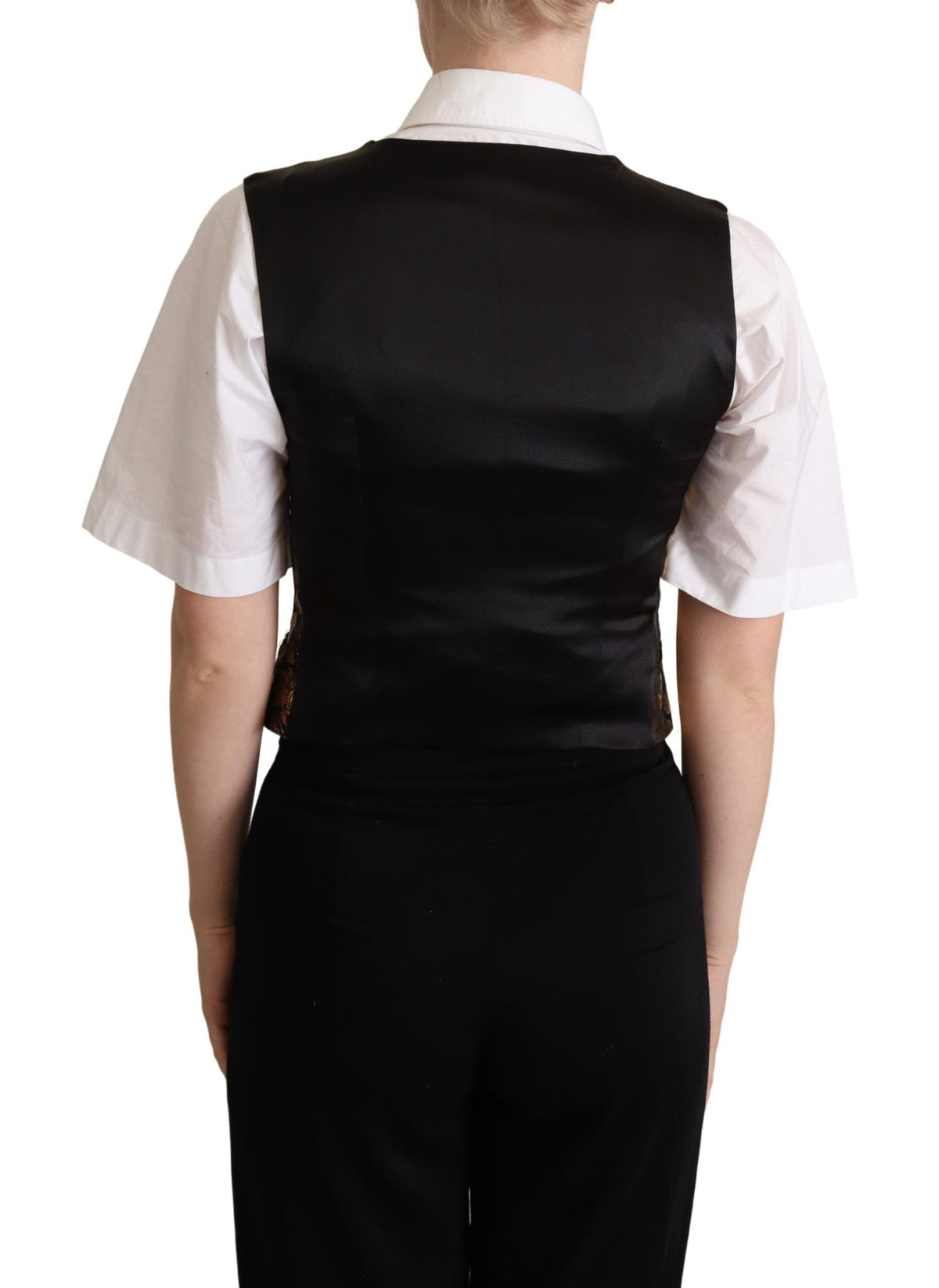 Gilet en soie jacquard noir et or Dolce &amp; Gabbana