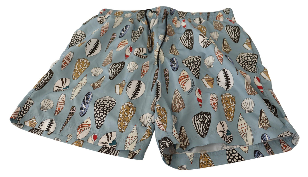 Short de bain bleu à motifs de coquillages Dolce &amp; Gabbana