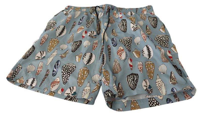 Short de bain bleu à motifs de coquillages Dolce &amp; Gabbana