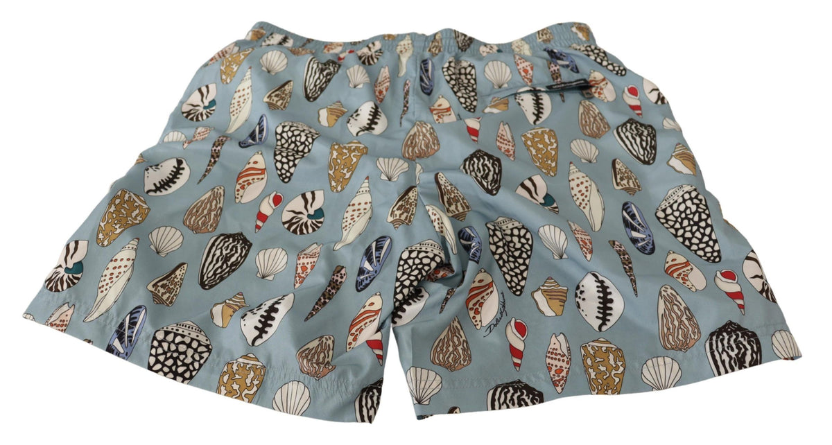 Short de bain bleu à motifs de coquillages Dolce &amp; Gabbana