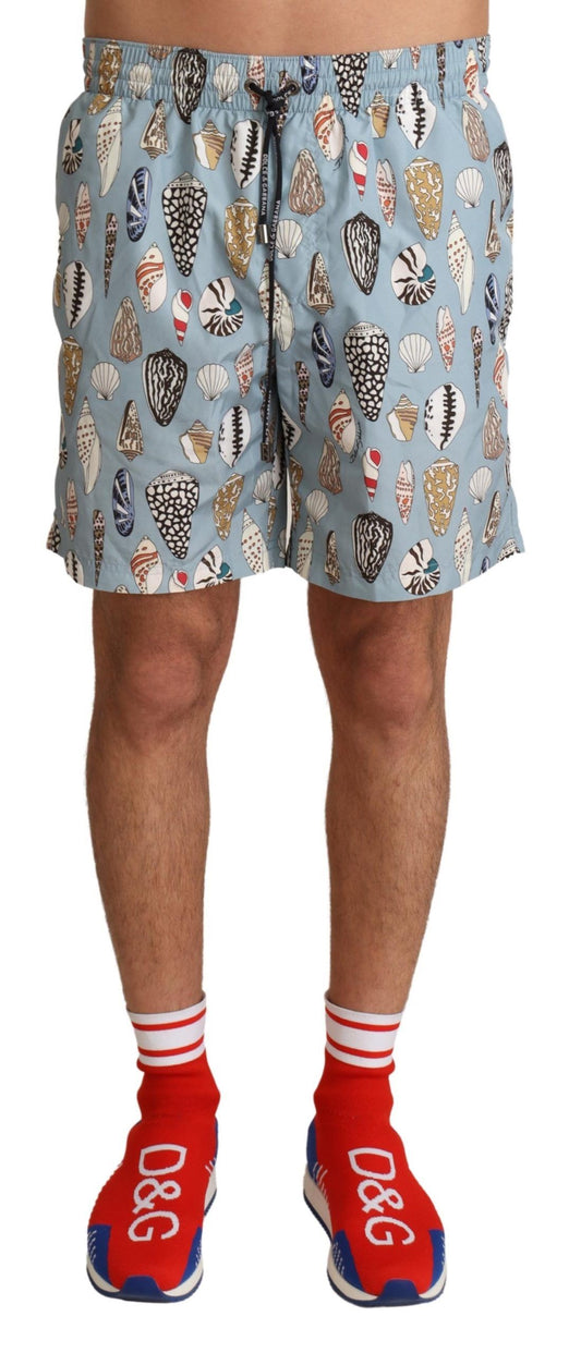 Short de bain bleu à motifs de coquillages Dolce & Gabbana