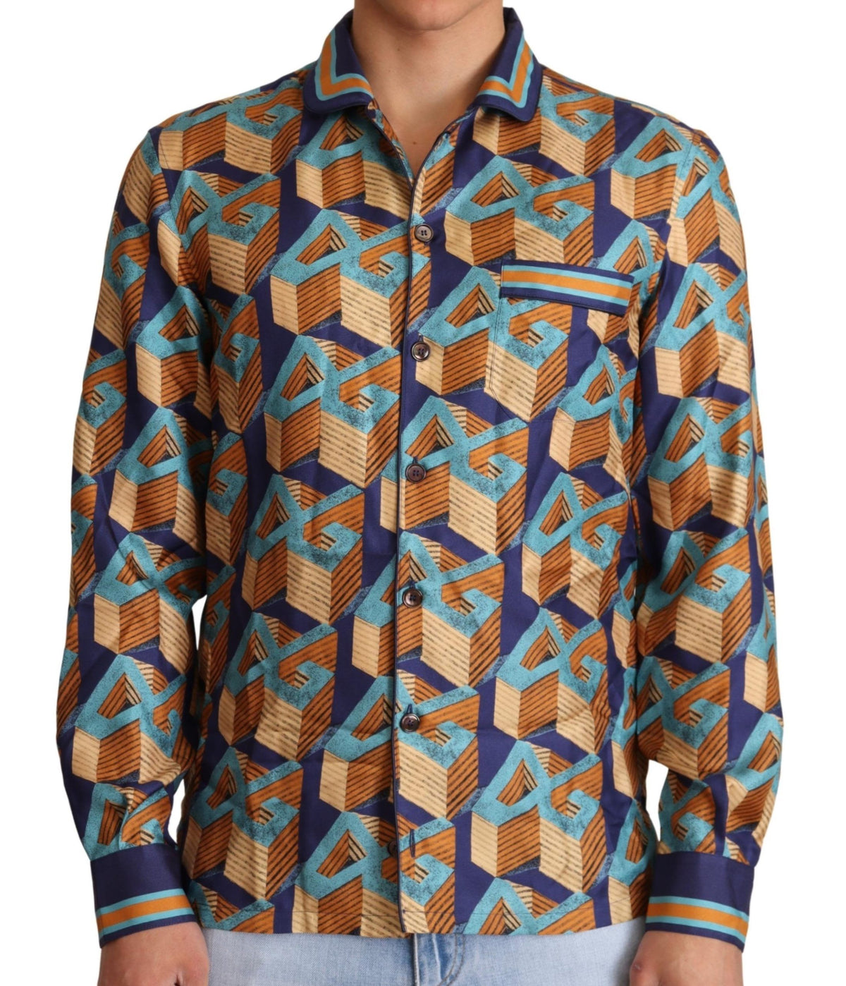 Chemise homme en soie Dolce &amp; Gabbana multicolore avec logo DG
