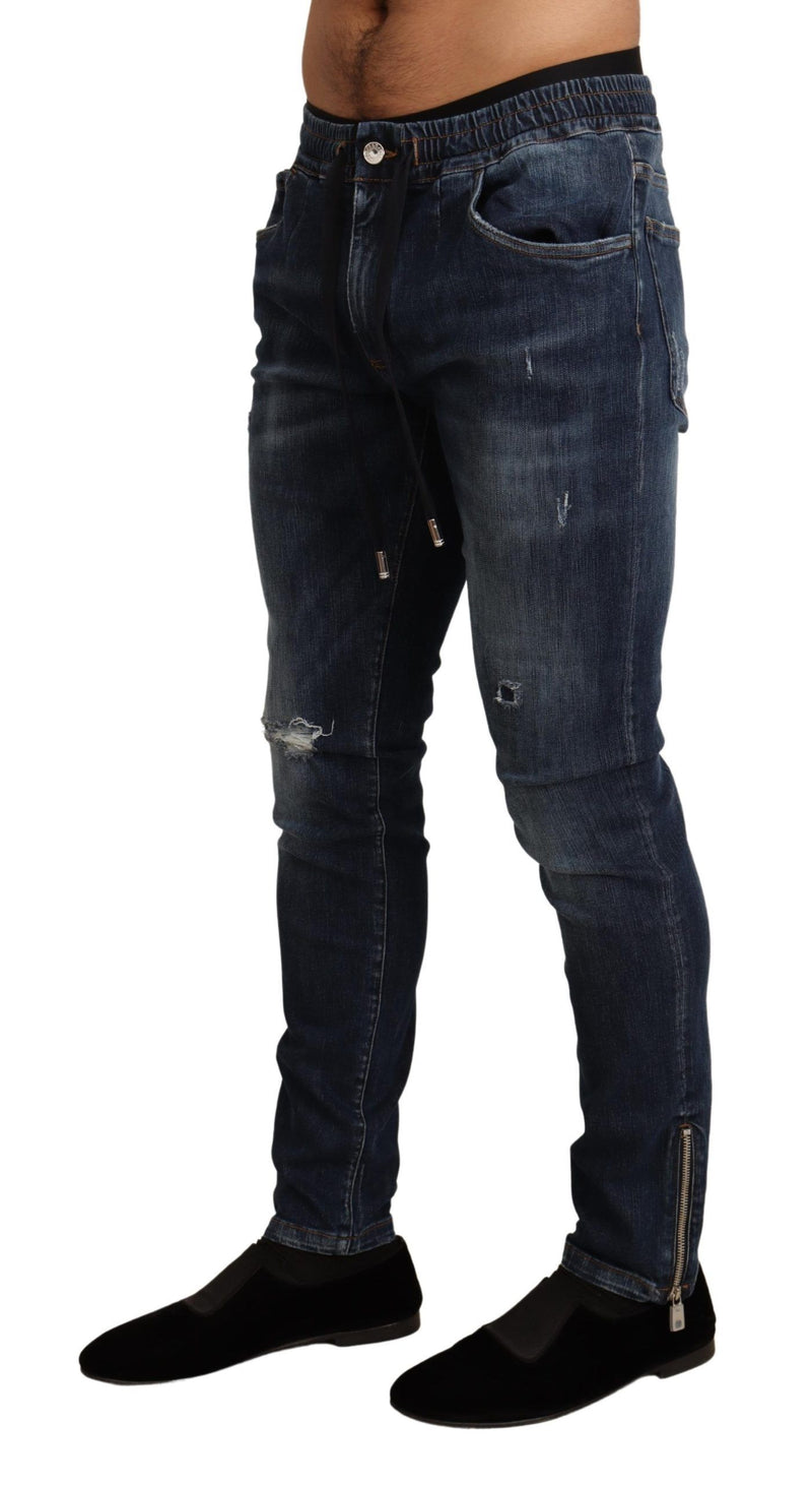 Dolce &amp; Gabbana blauwe, rekbare, versleten denim jeans van katoen