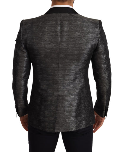 Dolce & Gabbana, blazer de smoking slim gris métallisé noir.