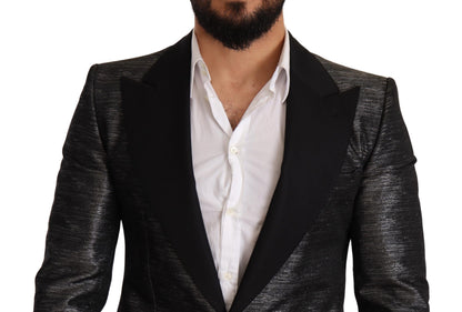 Dolce & Gabbana, blazer de smoking slim gris métallisé noir.