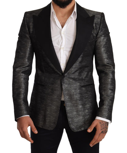 Dolce & Gabbana, blazer de smoking slim gris métallisé noir.