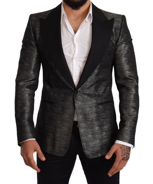 Dolce & Gabbana, blazer de smoking slim gris métallisé noir.