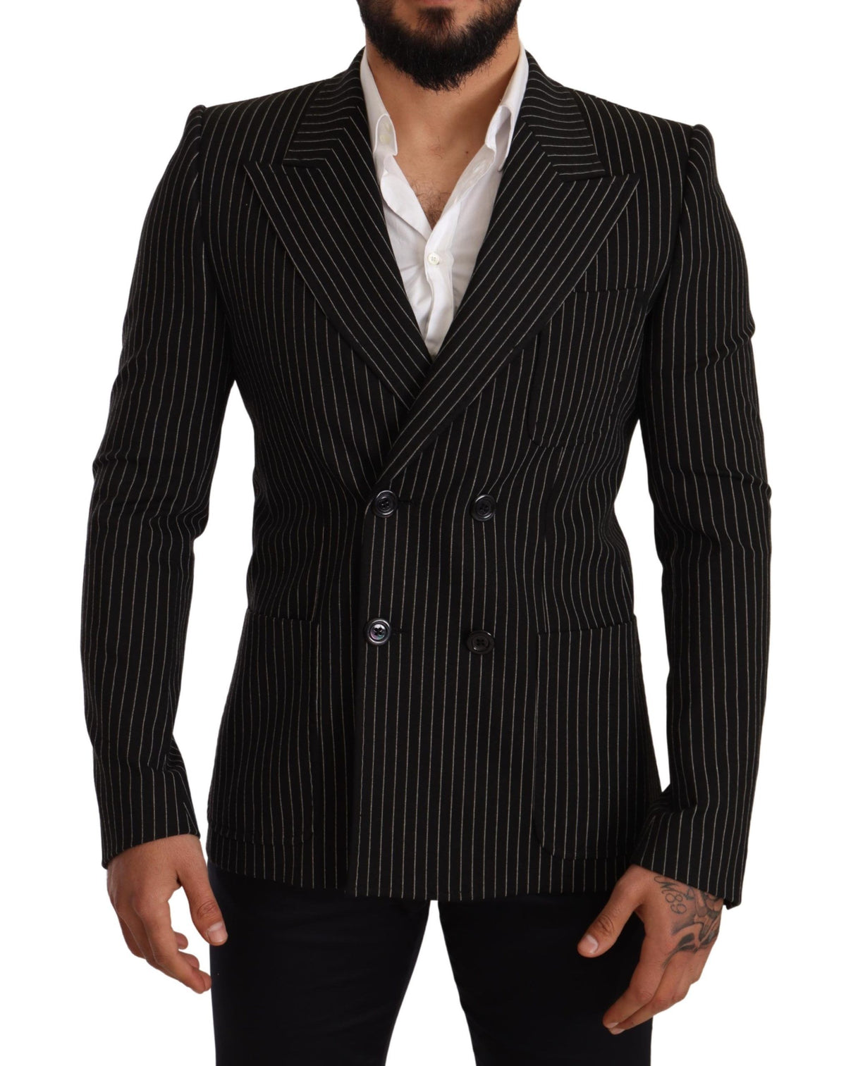 Dolce &amp; Gabbana, blazer slim à rayures noires et blanches.