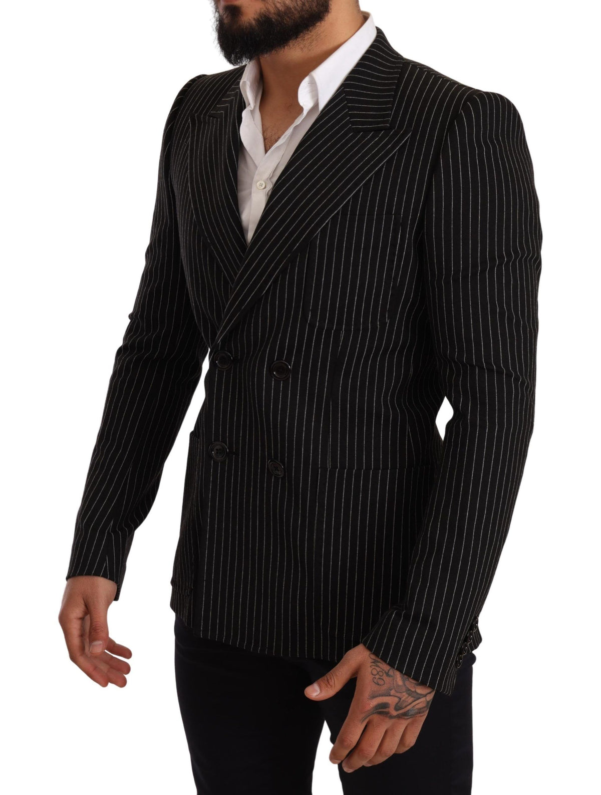 Dolce &amp; Gabbana, blazer slim à rayures noires et blanches.