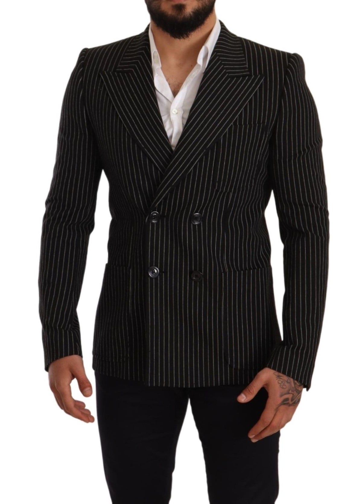 Dolce &amp; Gabbana, blazer slim à rayures noires et blanches.
