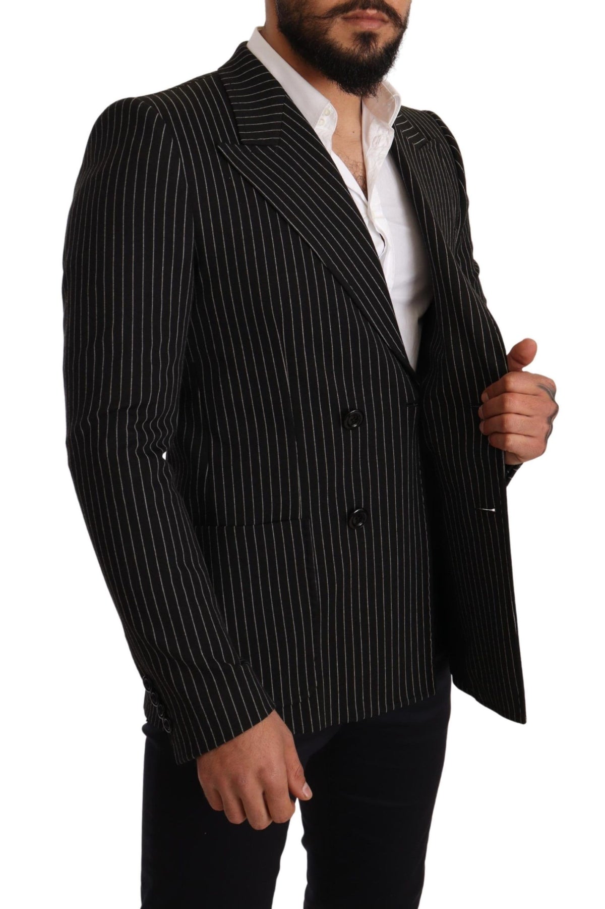 Dolce &amp; Gabbana, blazer slim à rayures noires et blanches.
