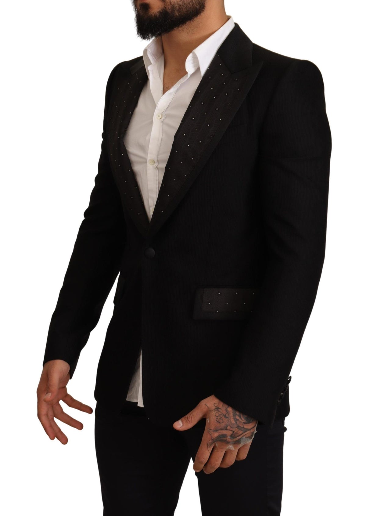 Dolce &amp; Gabbana, veste-blazer en laine noire, coupe ajustée.