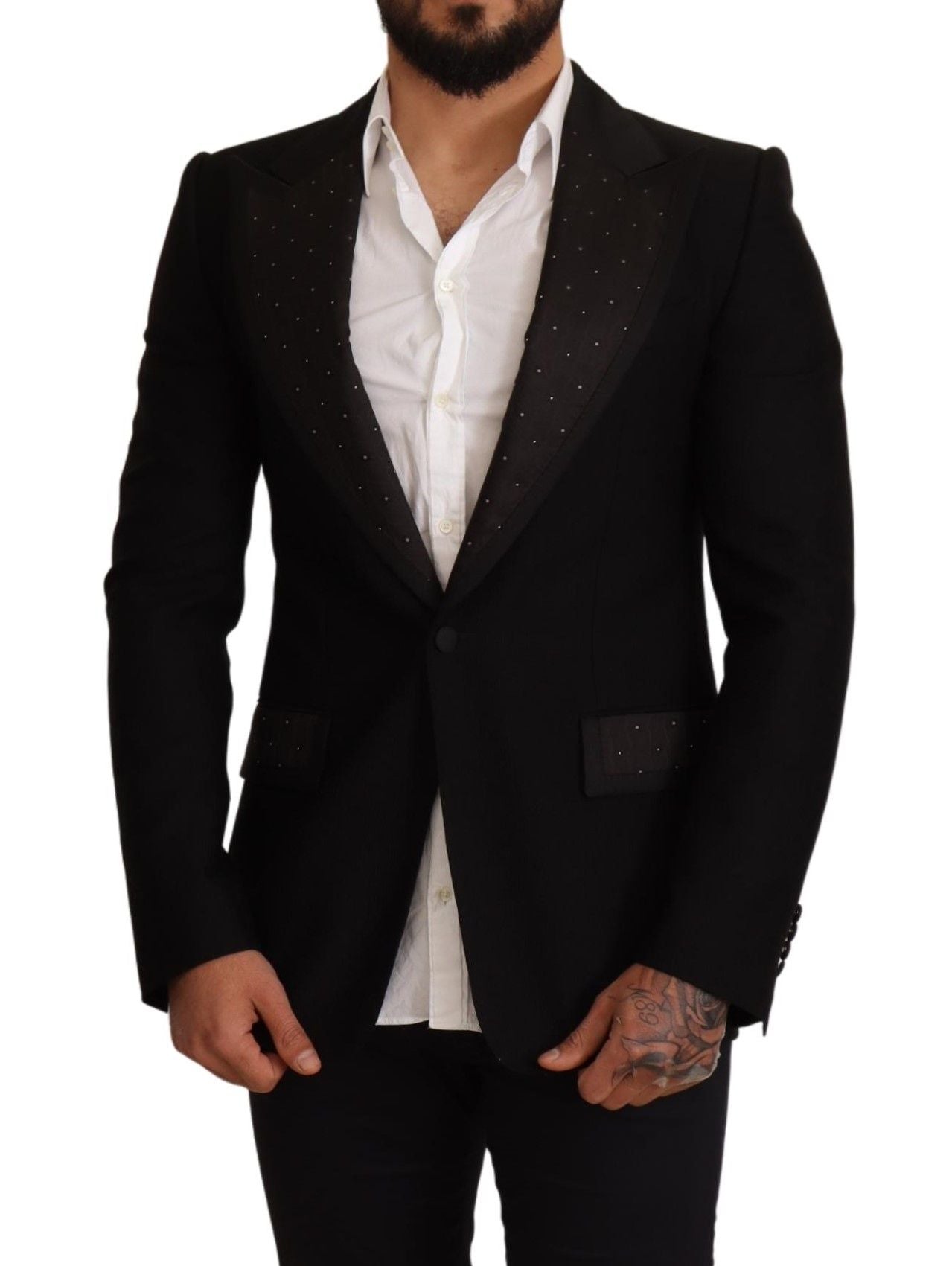 Dolce & Gabbana, veste-blazer en laine noire, coupe ajustée.
