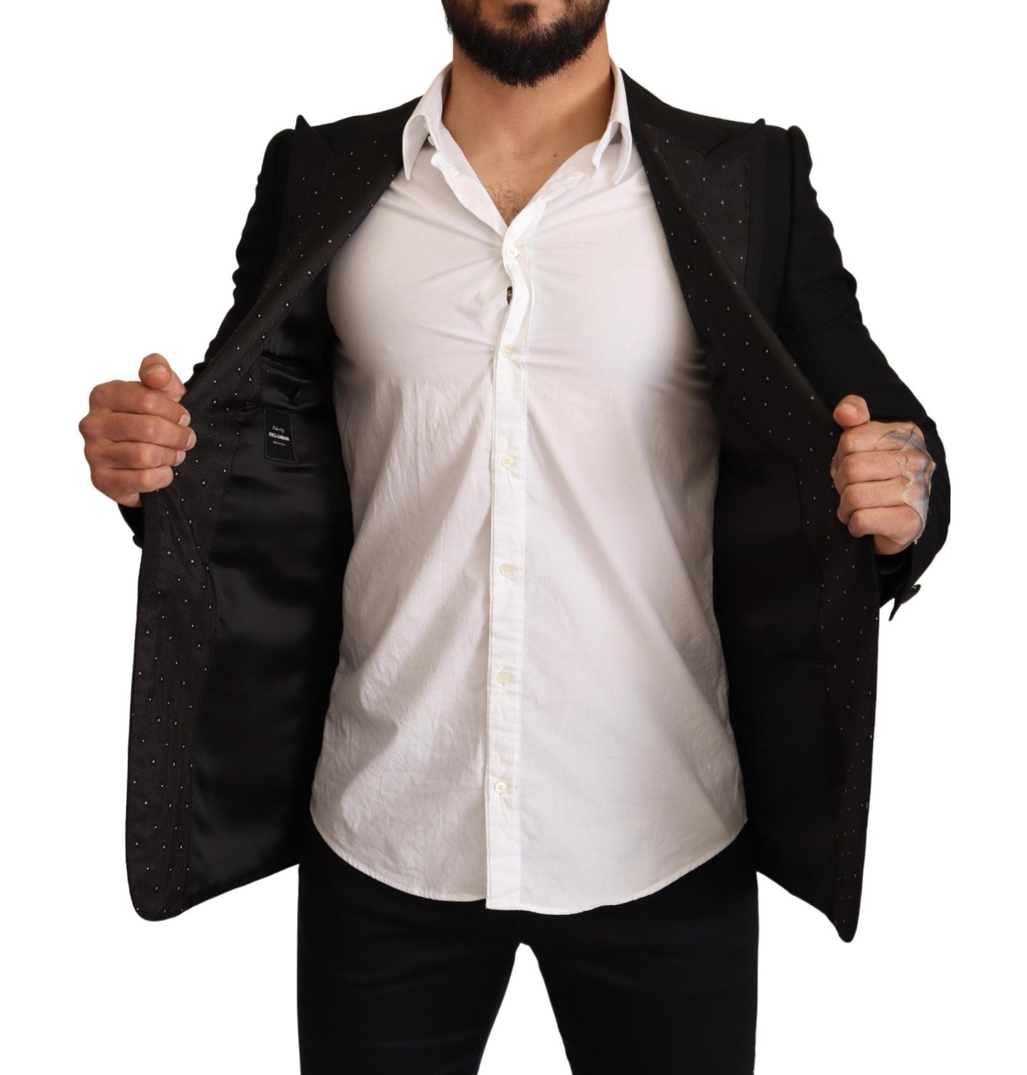 Dolce & Gabbana, veste-blazer en laine noire, coupe ajustée.