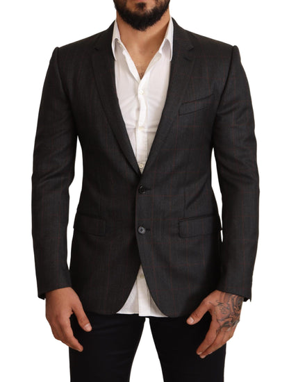 Dolce & Gabbana - Blazer en laine à carreaux gris, coupe ajustée