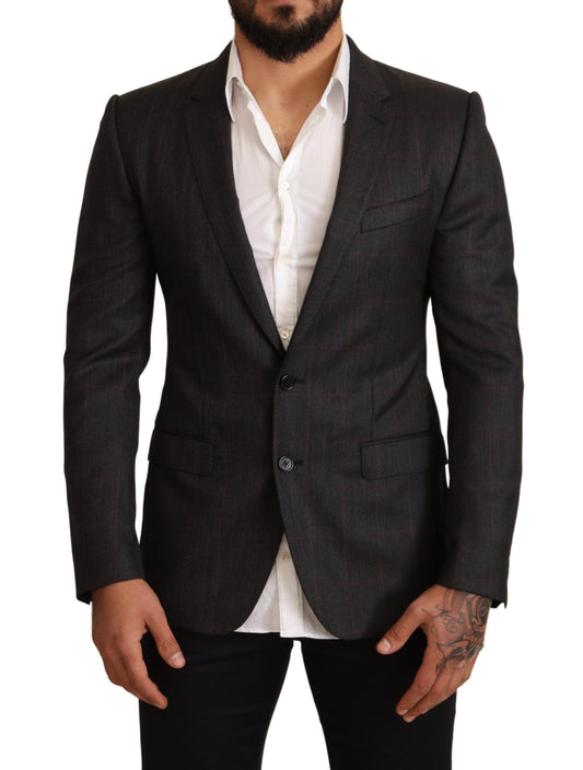 Dolce & Gabbana - Blazer en laine à carreaux gris, coupe ajustée