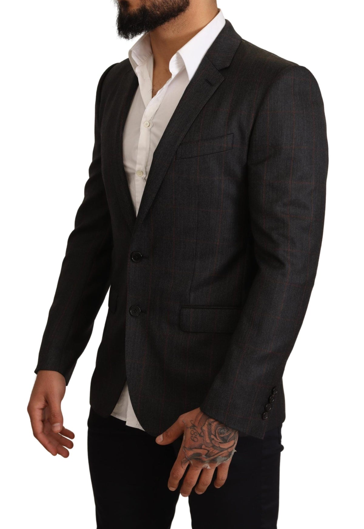 Dolce &amp; Gabbana - Blazer en laine à carreaux gris, coupe ajustée