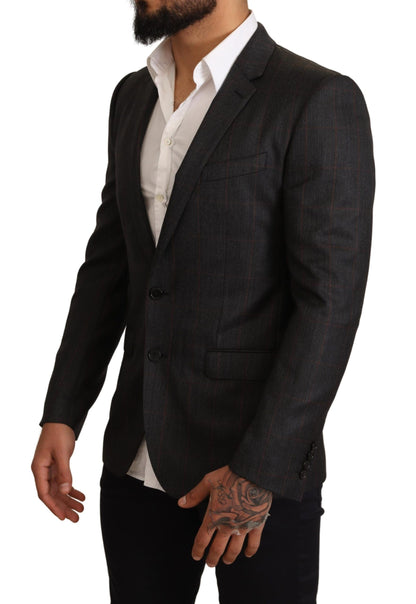 Dolce & Gabbana - Blazer en laine à carreaux gris, coupe ajustée