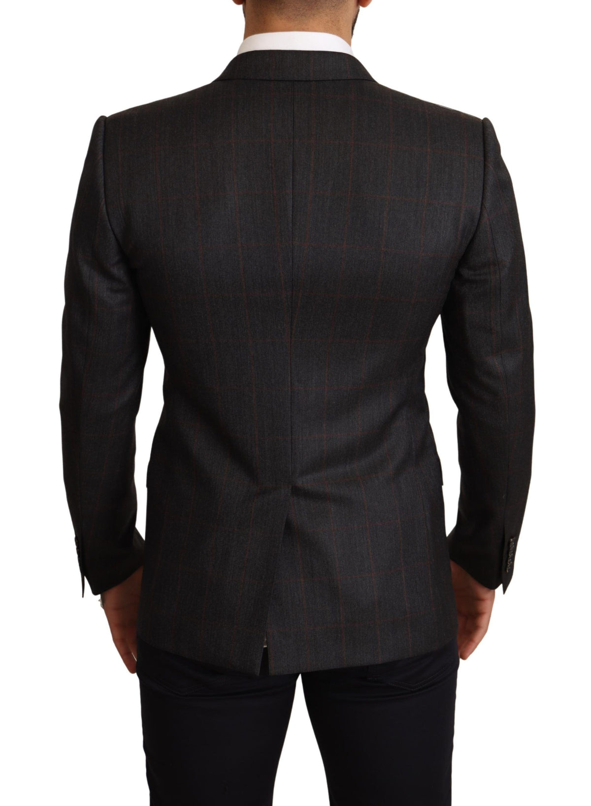 Dolce &amp; Gabbana - Blazer en laine à carreaux gris, coupe ajustée