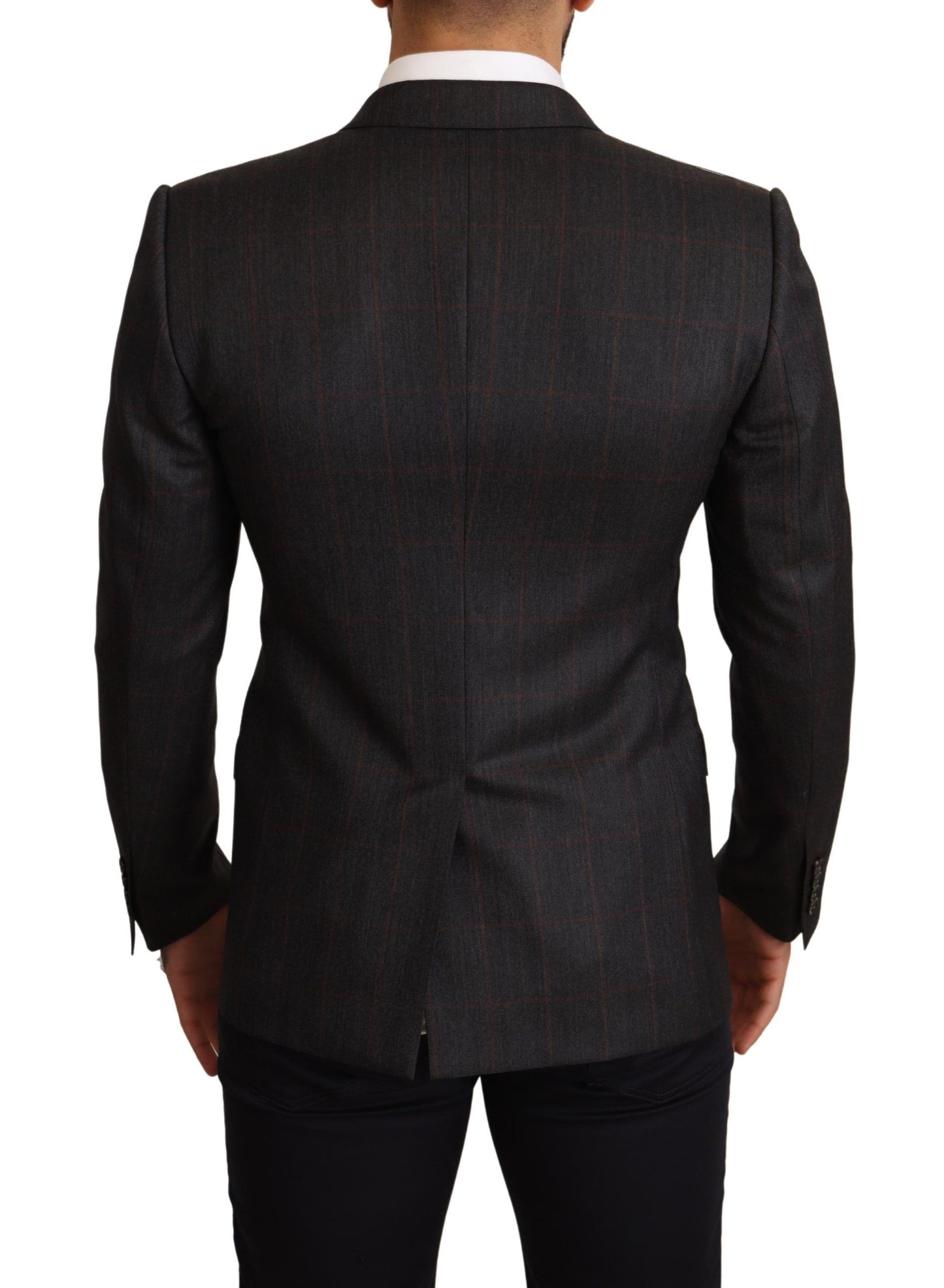 Dolce & Gabbana - Blazer en laine à carreaux gris, coupe ajustée