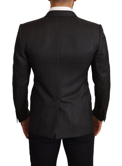 Dolce & Gabbana - Blazer en laine à carreaux gris, coupe ajustée