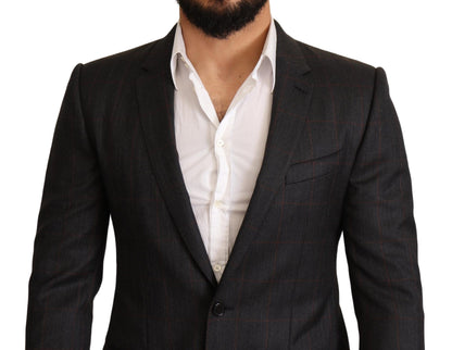 Dolce & Gabbana - Blazer en laine à carreaux gris, coupe ajustée