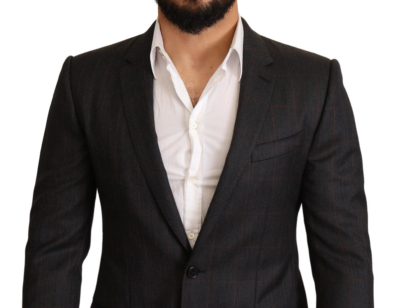 Dolce &amp; Gabbana grijze geruite wollen slim fit blazerjas