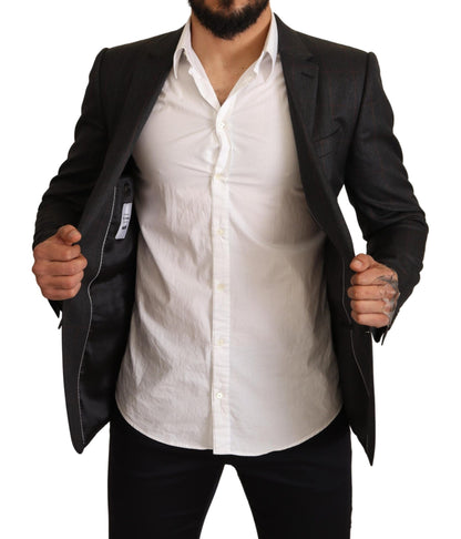 Dolce & Gabbana - Blazer en laine à carreaux gris, coupe ajustée