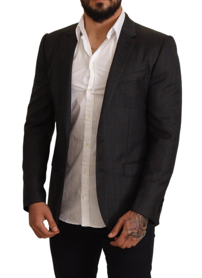 Dolce & Gabbana - Blazer en laine à carreaux gris, coupe ajustée