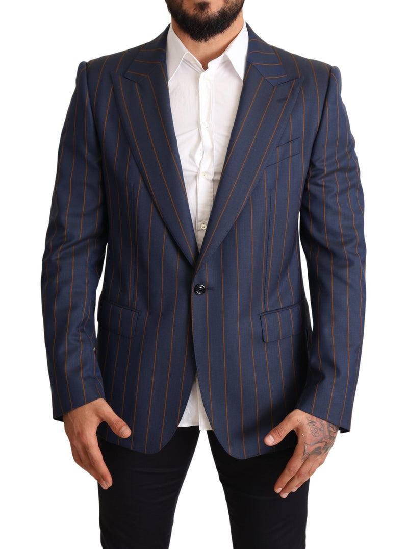 Dolce &amp; Gabbana Blauw gestreepte wollen slim fit blazerjas