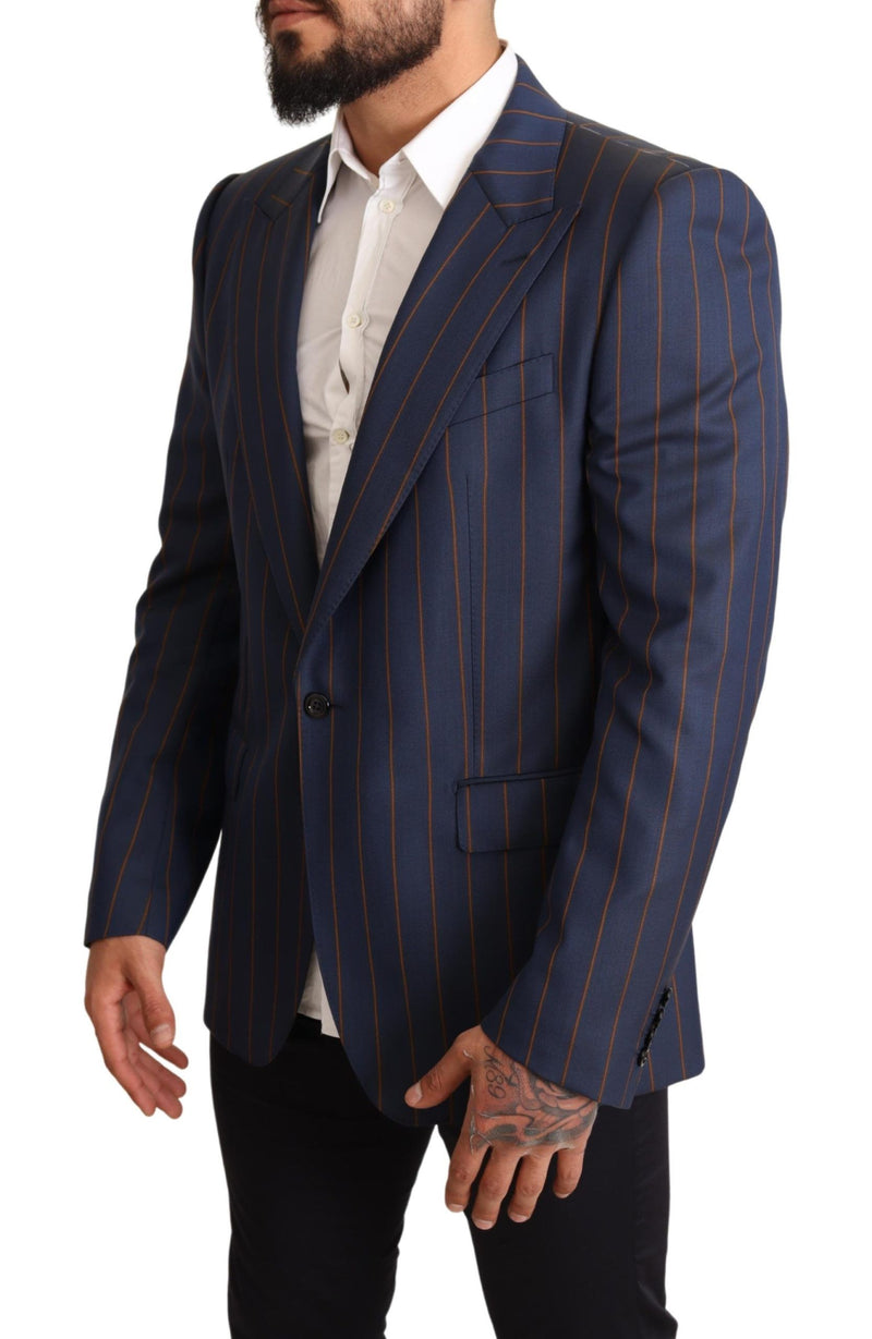 Dolce &amp; Gabbana Blauw gestreepte wollen slim fit blazerjas