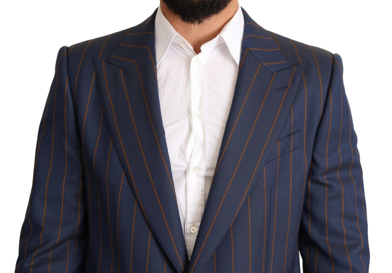 Dolce &amp; Gabbana Blauw gestreepte wollen slim fit blazerjas